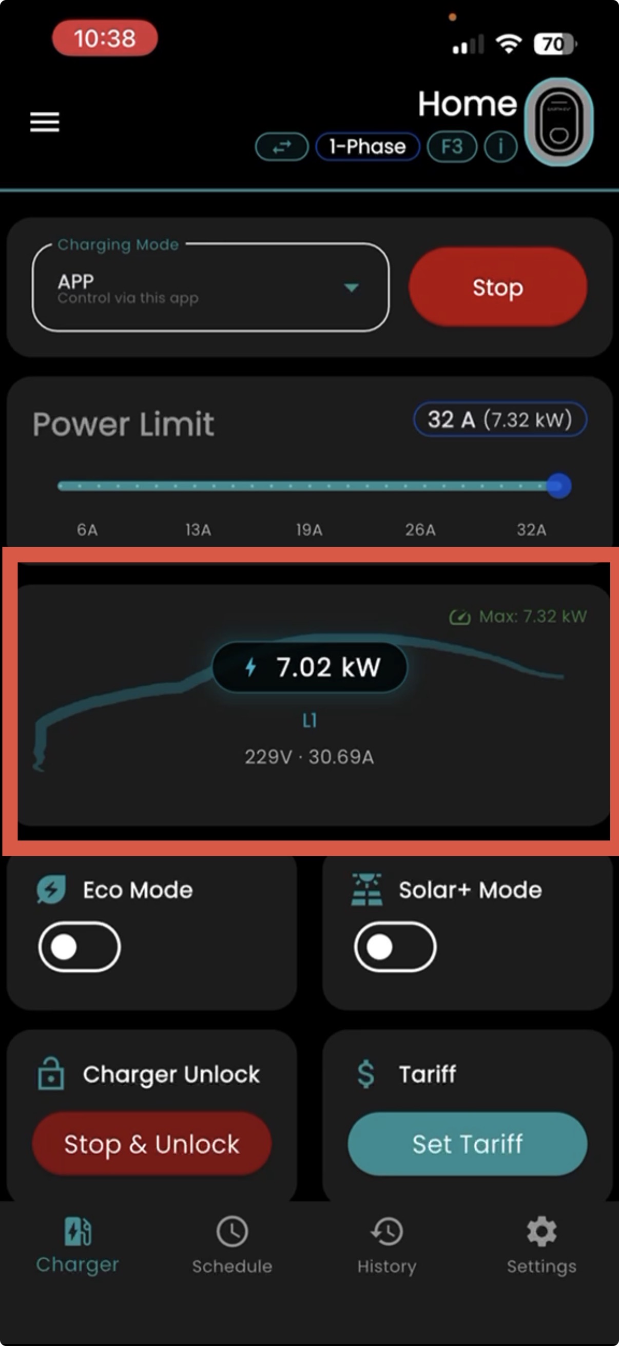 Live charging data display