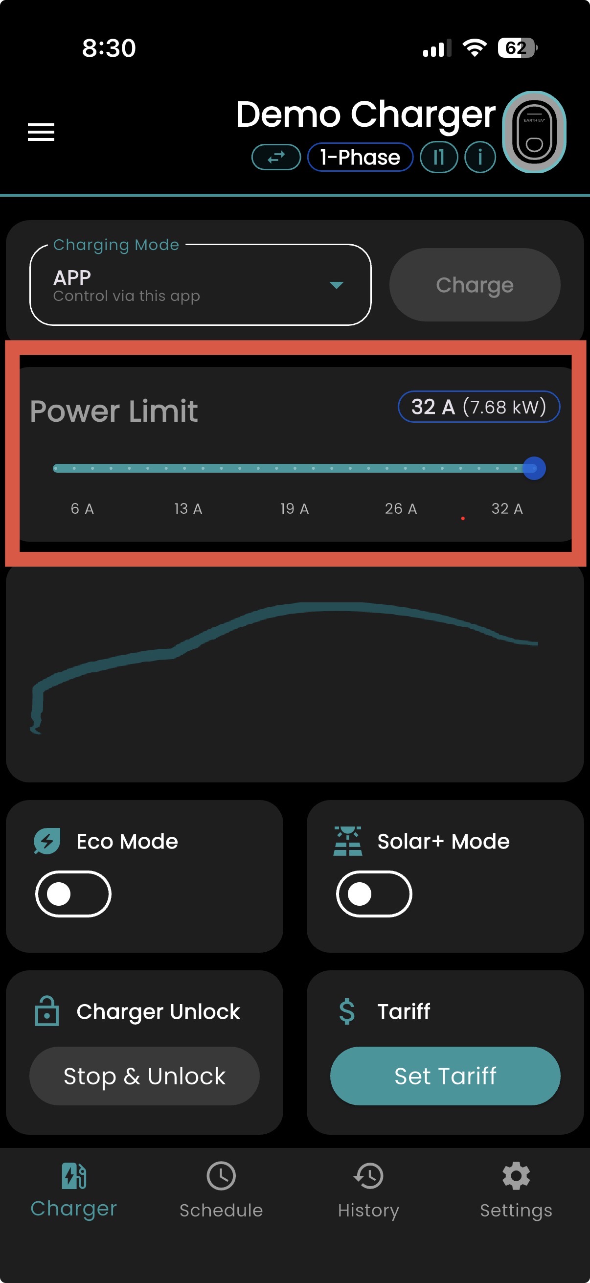 Power Limit setting in the Earth EV app