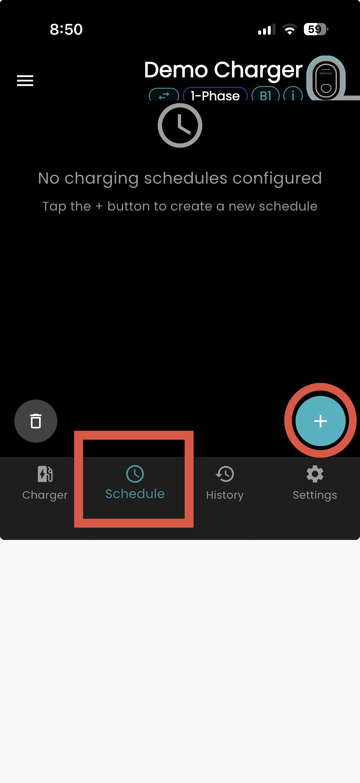 Schedule page in the Earth EV app
